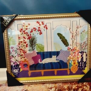 NWT 20 x 16 Sapna Shah White Tiger On Sofa Wall Art